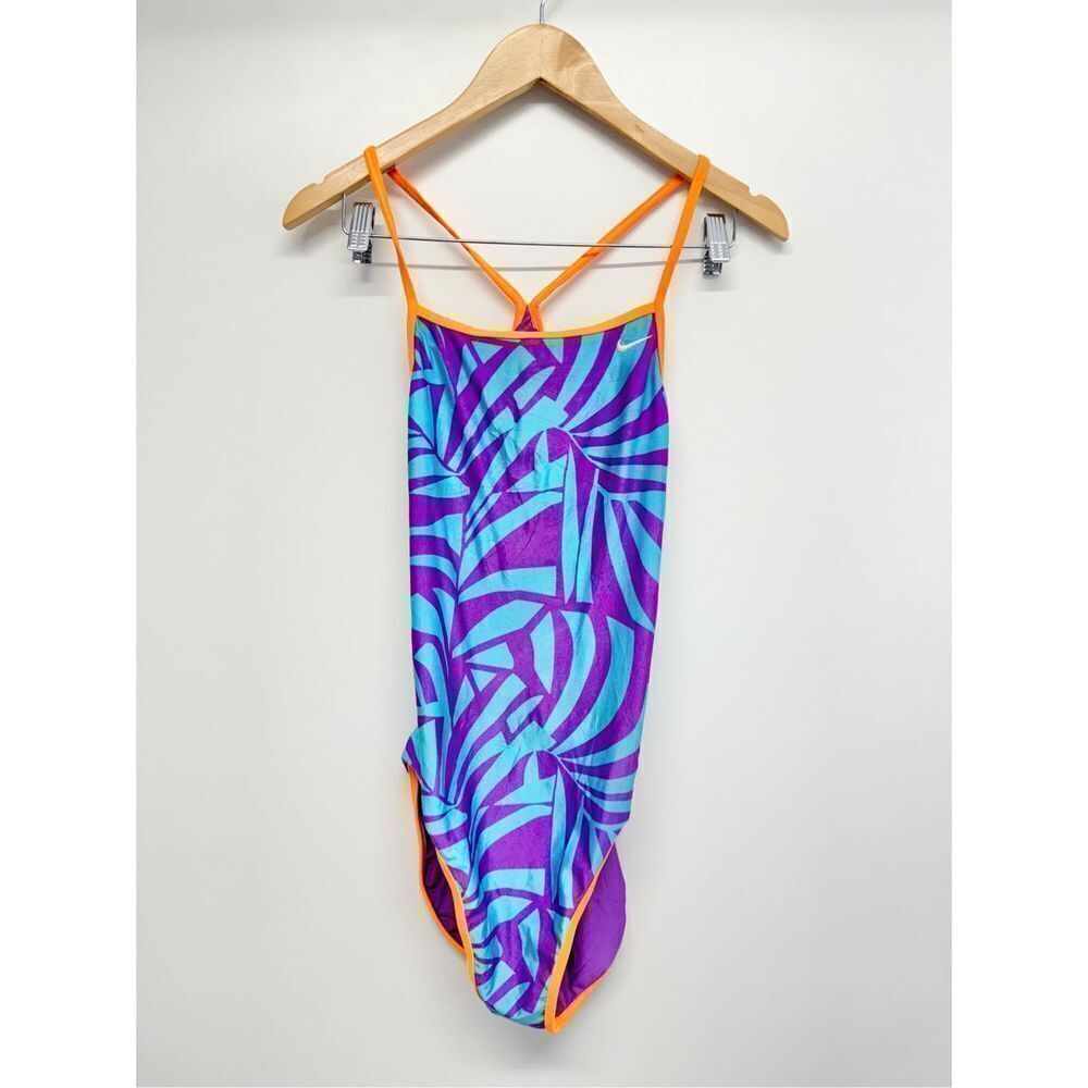 Nike Vintage Swimsuit Reversible Size Large Blue Purple Open Back One Piece